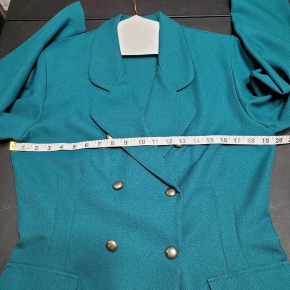 Jennifer James 2pc Green Double Breasted Blazer Suit Corpcore Skirt Set Size 12 - Picture 9 of 13
